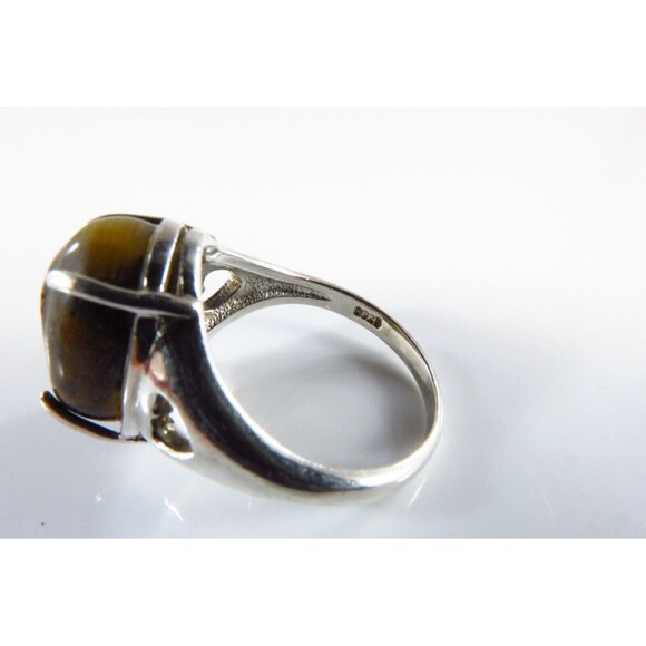 Sterling Tigers Eye Solitaire Ring Oval Cabochon Prong Set Sz 5 1/2 - Picture 5 of 7